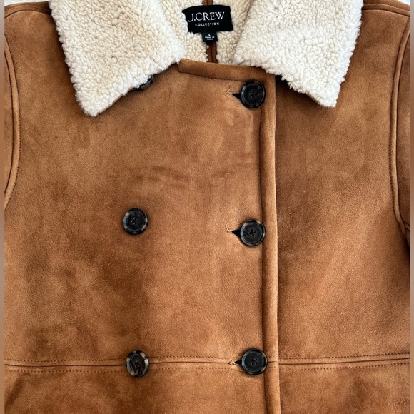 J. Crew Tan Suede Shearling-Trim Double-Breasted Trench Coat - Picture 2 of 7